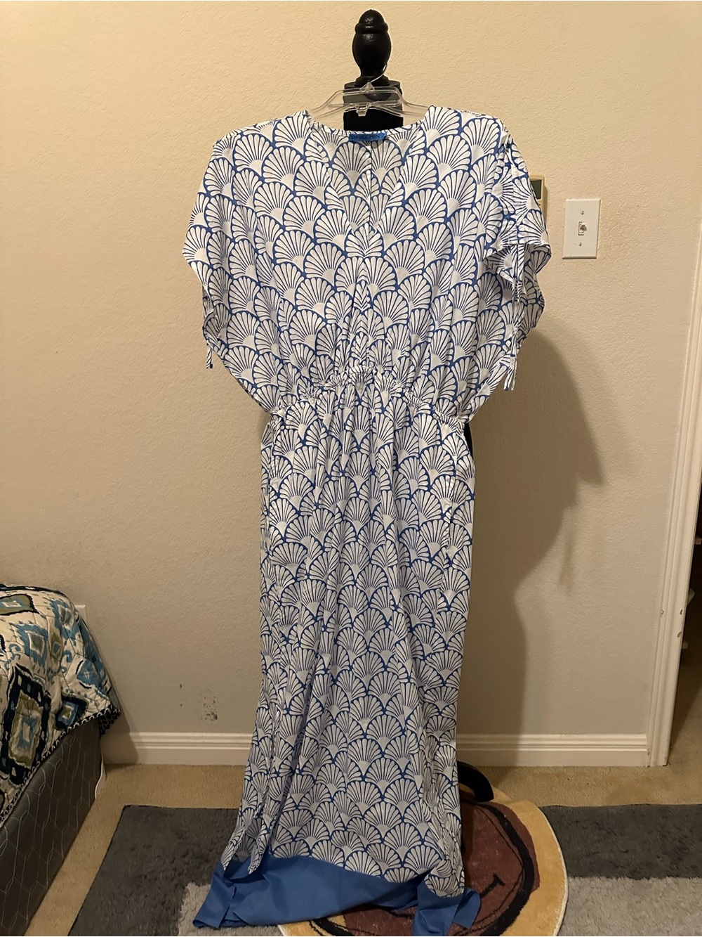 J. McLaughlin Etta Dress NWT size Medium Blue White Deco Shell Cotton Maxi - Picture 3 of 15